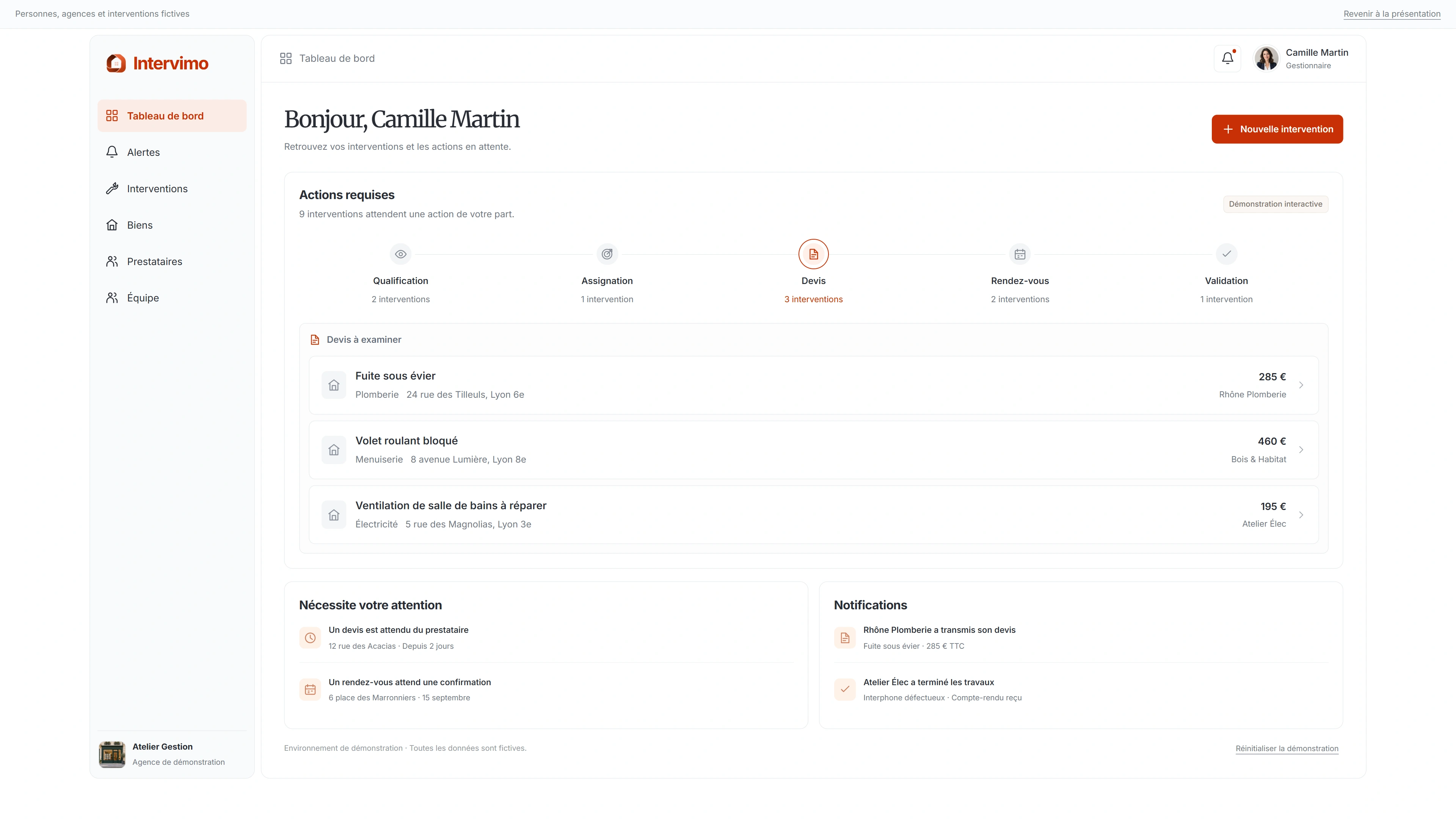 Preview of the Intervimo property manager workspace